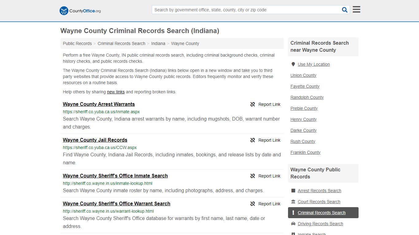 Wayne County Criminal Records Search (Indiana) - County Office